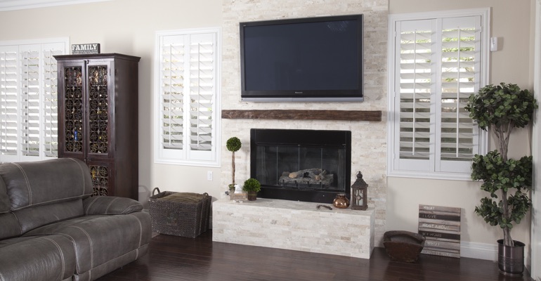 Shutters go with chic houses incredibly well. white shutters in Chicago family room